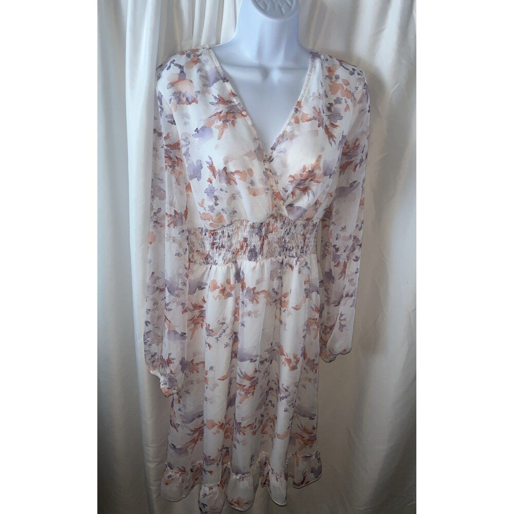 Area Stars Women’s Sateen Floral Dress Size M Chiffon Boho Feminine Coquette